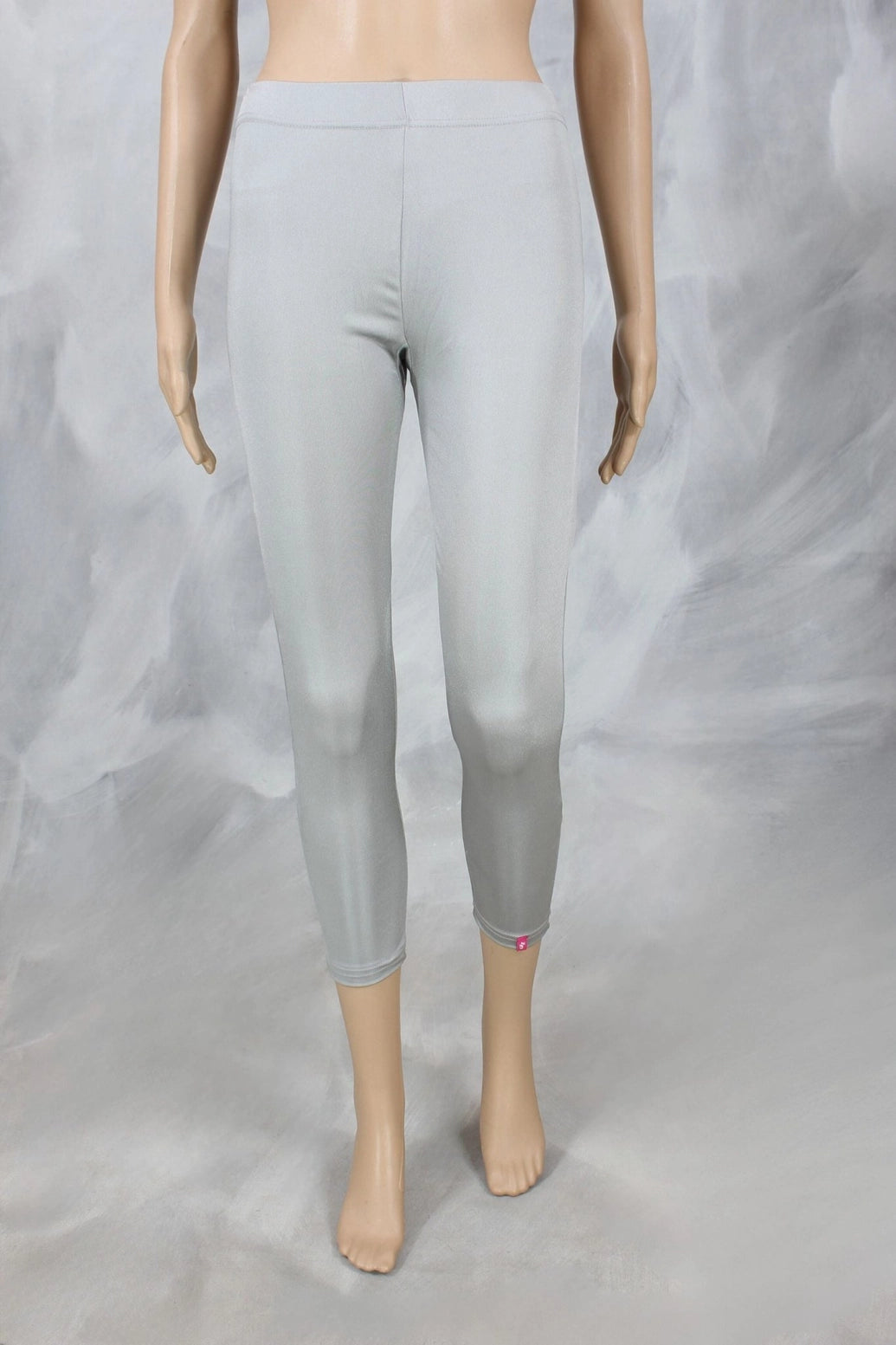 Silver Shimmer Ankle-Length Leggings for Women, Stretchy 80% Polyester 20% Spandex, Smooth Finish - Silver