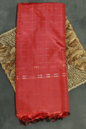 Red Vaazhai Naar (Banana Pith) Handwoven Saree with Small Butta, Borderless Traditional Saree