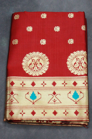Maroon Paithani Peacock Design Pallu Zari Woven Border Saree for Women
