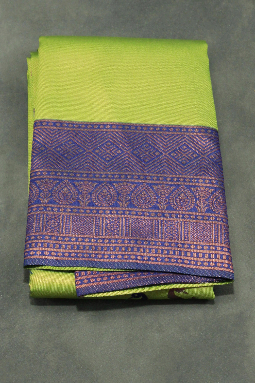 Green Kubera Pattu Semi Silk Saree with Big Peacock Motif & Big Zari Border, Includes Blouse - Green
