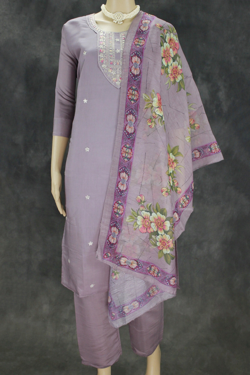 Elegant Lilac Purple Roman Silk 3 Piece Set - Lilac Purple