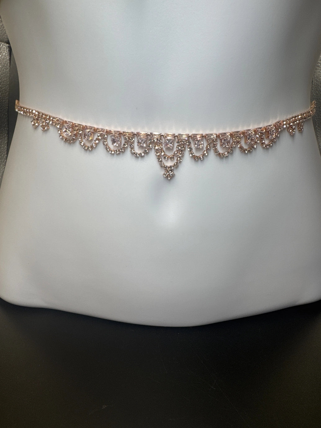 Rose Gold-Tone Scallop Crystal Hip Chain with Adjustable Extension Jewelry JCS Fashions Rose Gold 25 - 40 inches