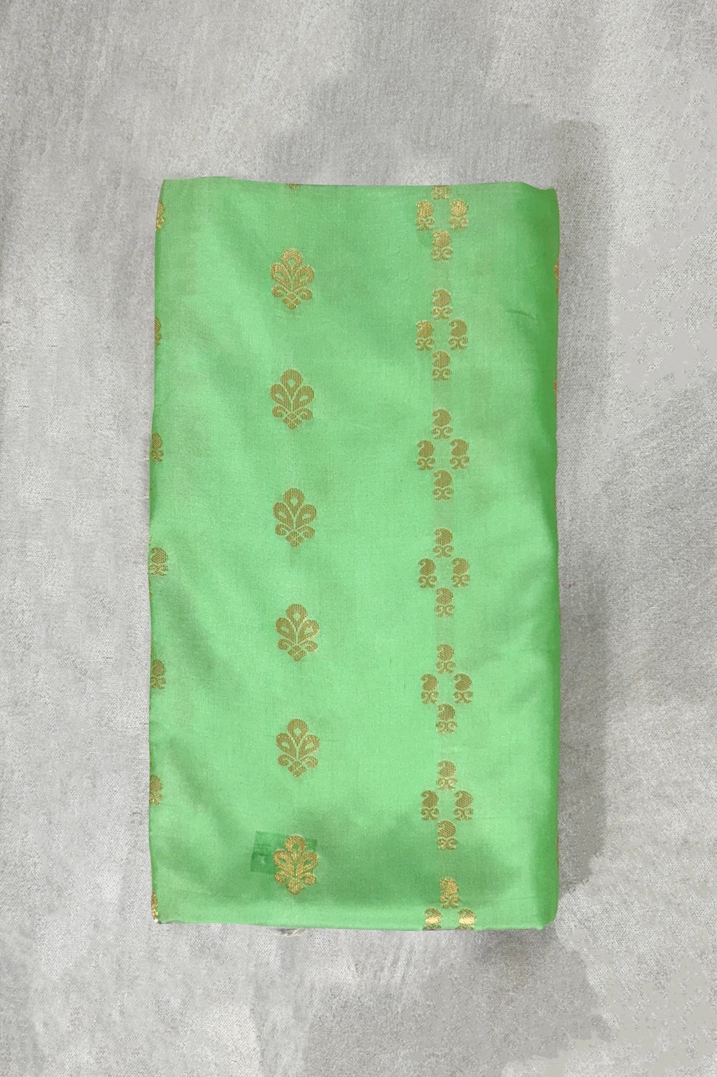 Green Korvai Soft Silk Border Saree with Delicate Gold Zari Buttas and Traditional Floral Border - Green