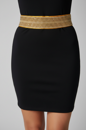 Gold-Tone Crystal Embellished Hip Belt with Adjustable