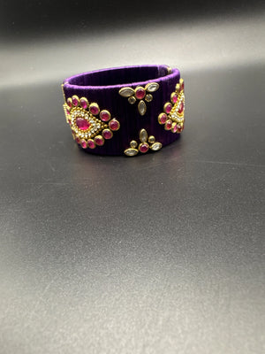Purple Silk Thread Kundan Stone Open-Close Kada