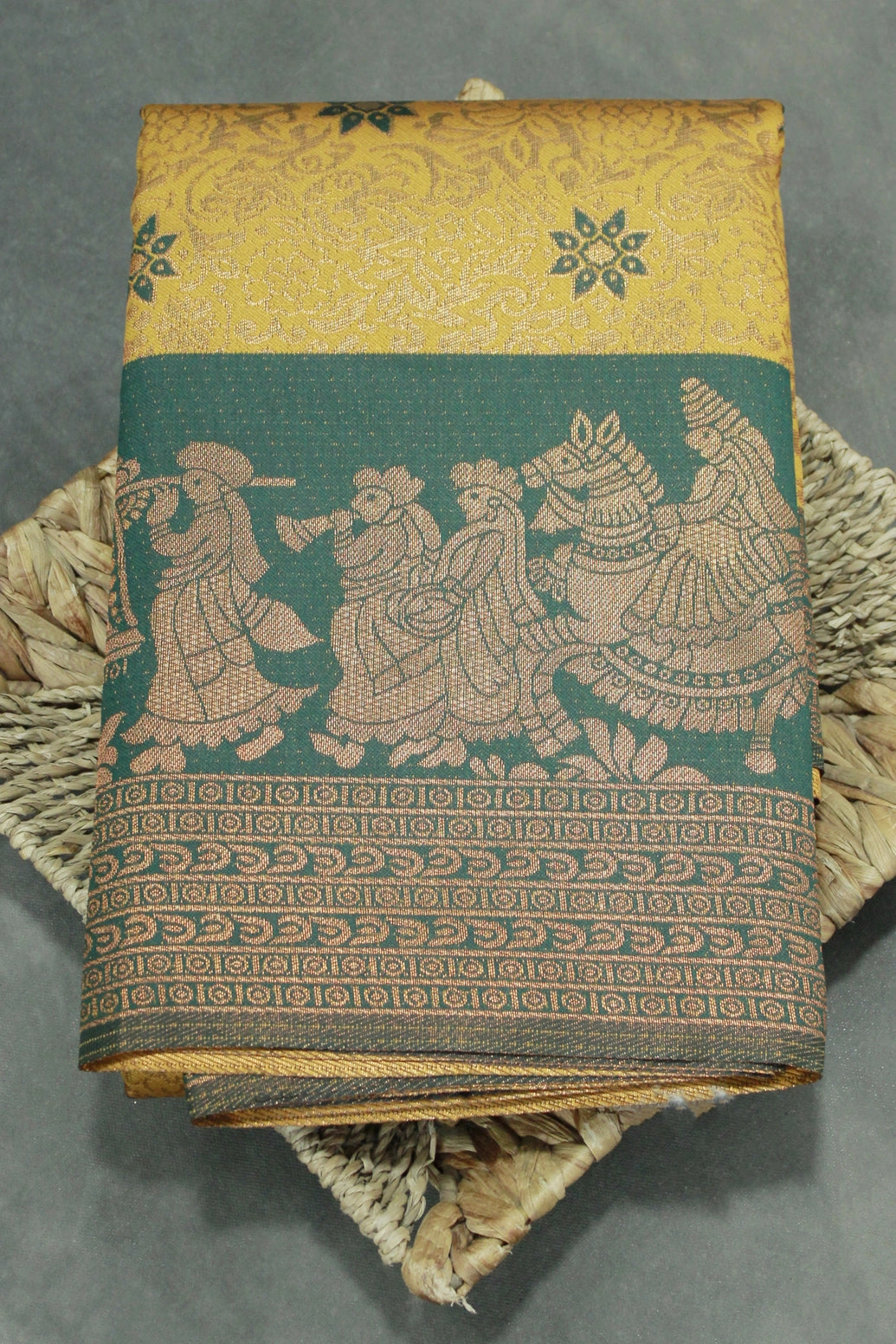 Mustard Kubera Silk Semi Silk Saree with Pallakku Design Border and Blouse, Traditional Woven Saree for Women - Mustard