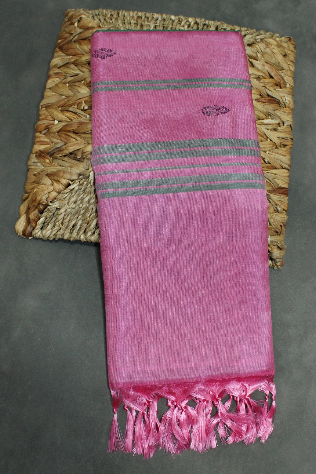 Magenta Pink Vaazhai Naar (Banana Pith) Saree with Small Buttas and Green Pallu - Magenta Pink