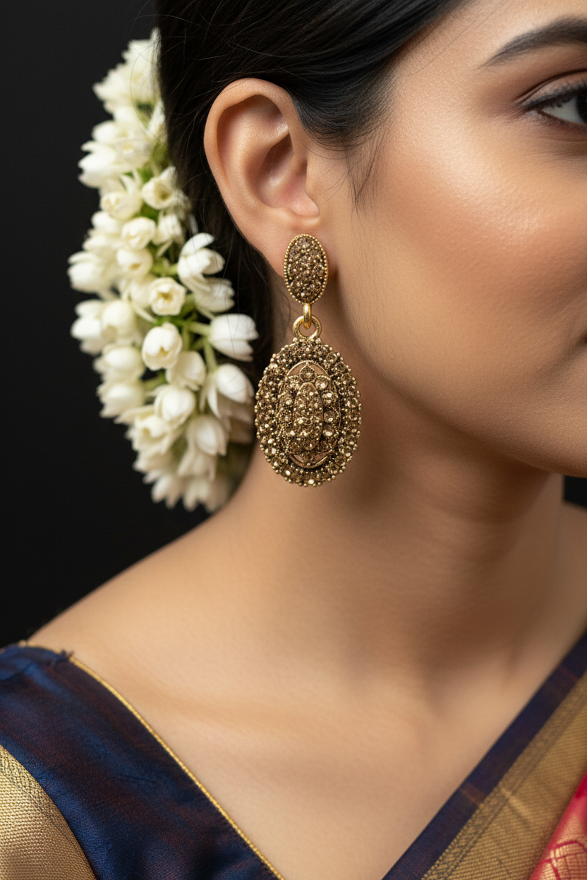 Gold Victorian Style Gold-Tone Crystal Disc Dangle