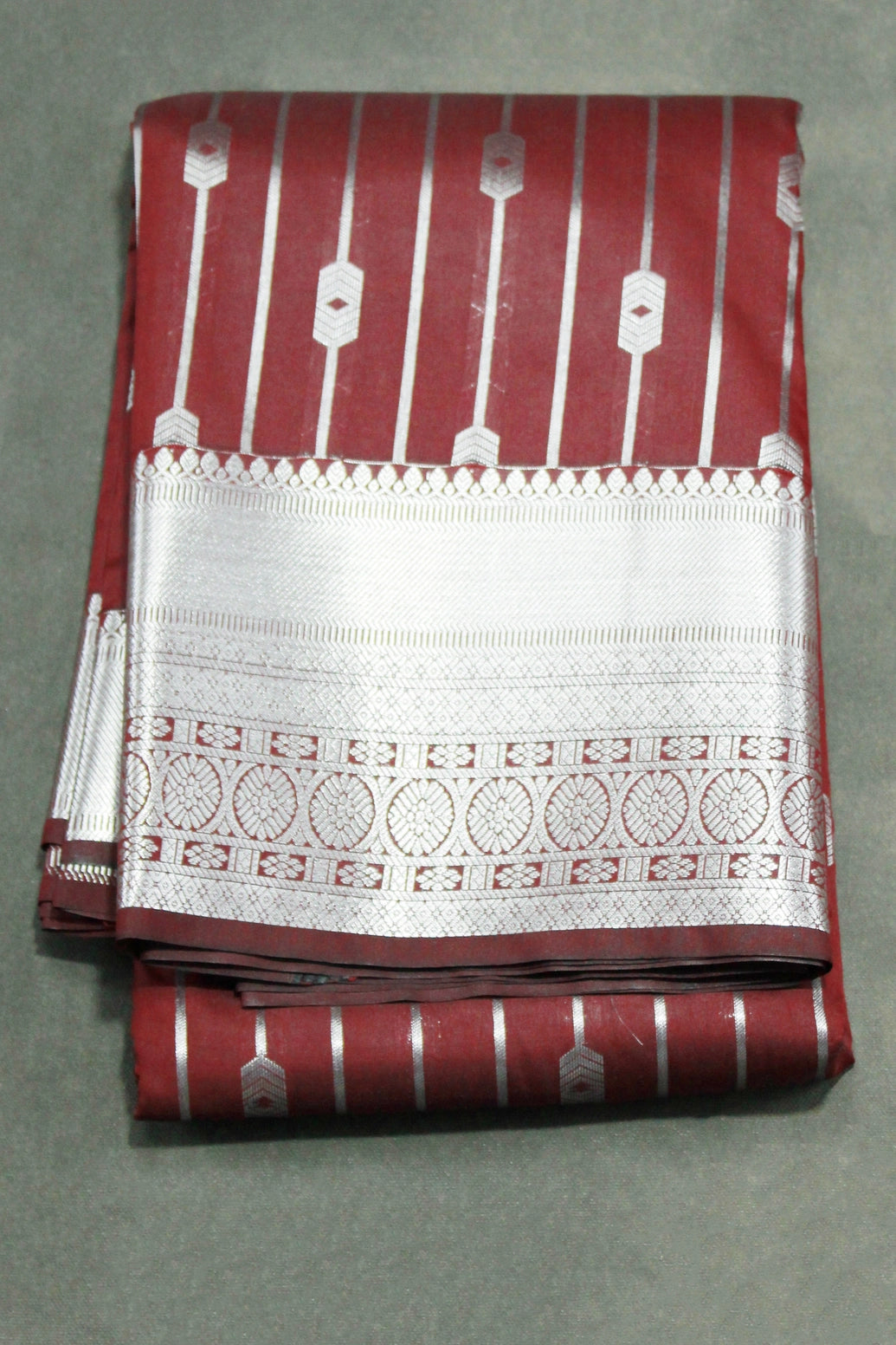 Bridal Vaira Oosi Soft Silk Saree with Silver Zari Border and Blouse, Brown Semi Silk Wedding Saree - Brown
