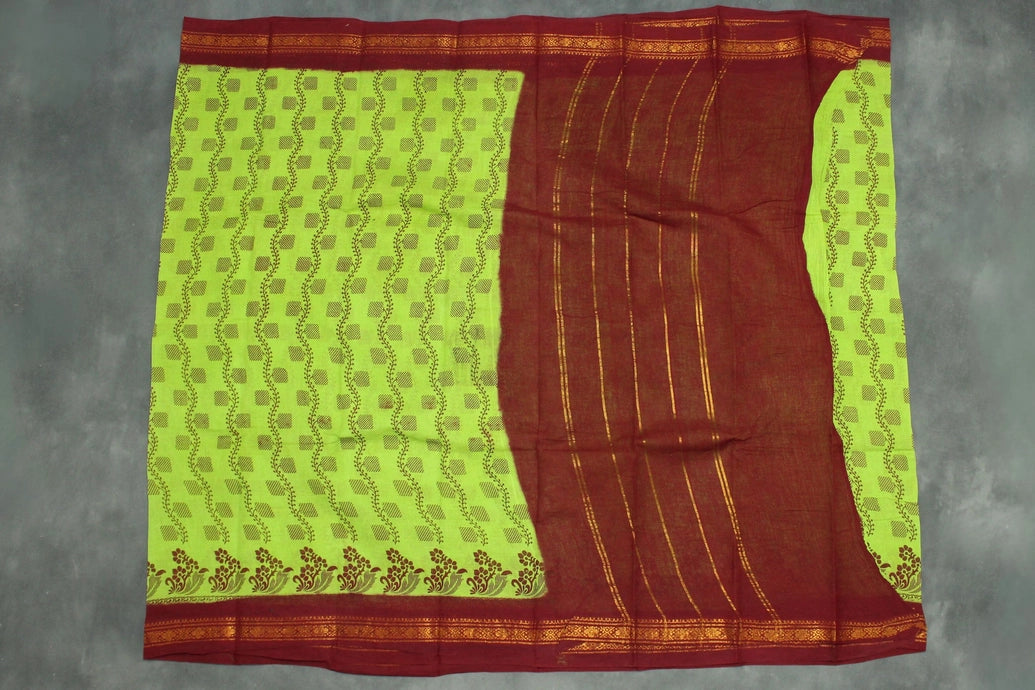 Elegant Green & Red Floral Print Poly Cotton Saree for Everyday Wear Saree JCS Fashions 5.5 meters Green & Red