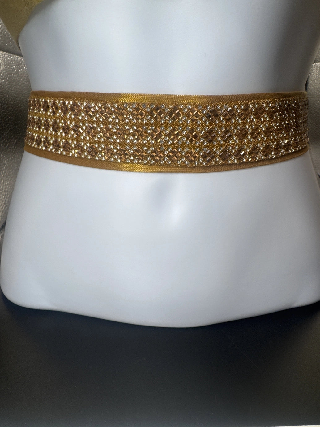 Gold-Tone Embellished Crystal Hip Belt – Elastic Adjustable Ethnic Waistband for Sarees & Lehengas Jewelry JCS Fashions Gold 28 - 32 inches