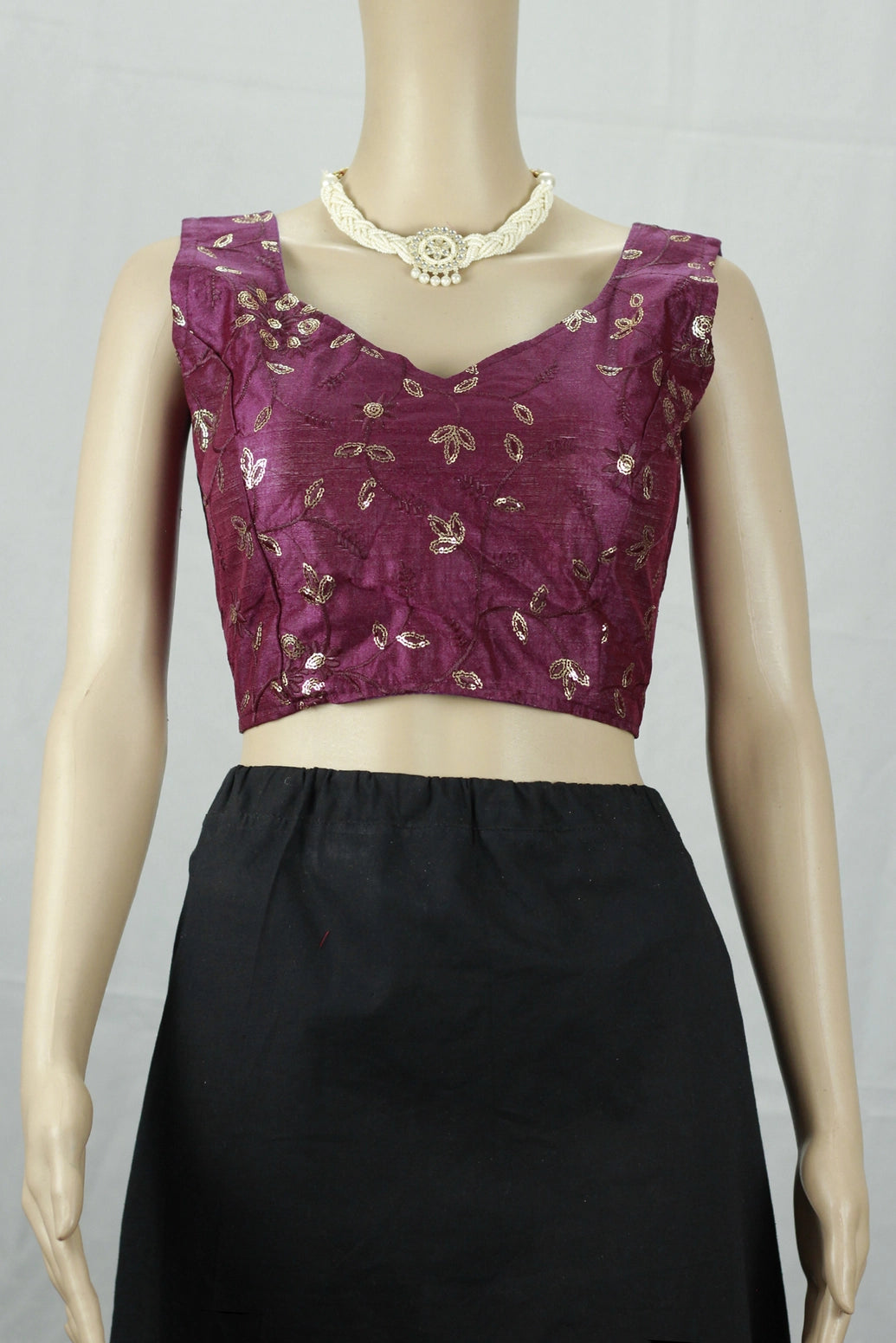 Readymade Designer Padded Blouse, Fully Stitched, Embroidery work Blouse, Sleeve less, back knot, Upper Bust-38, Bust-36, Lower Bust- 34 - Wine