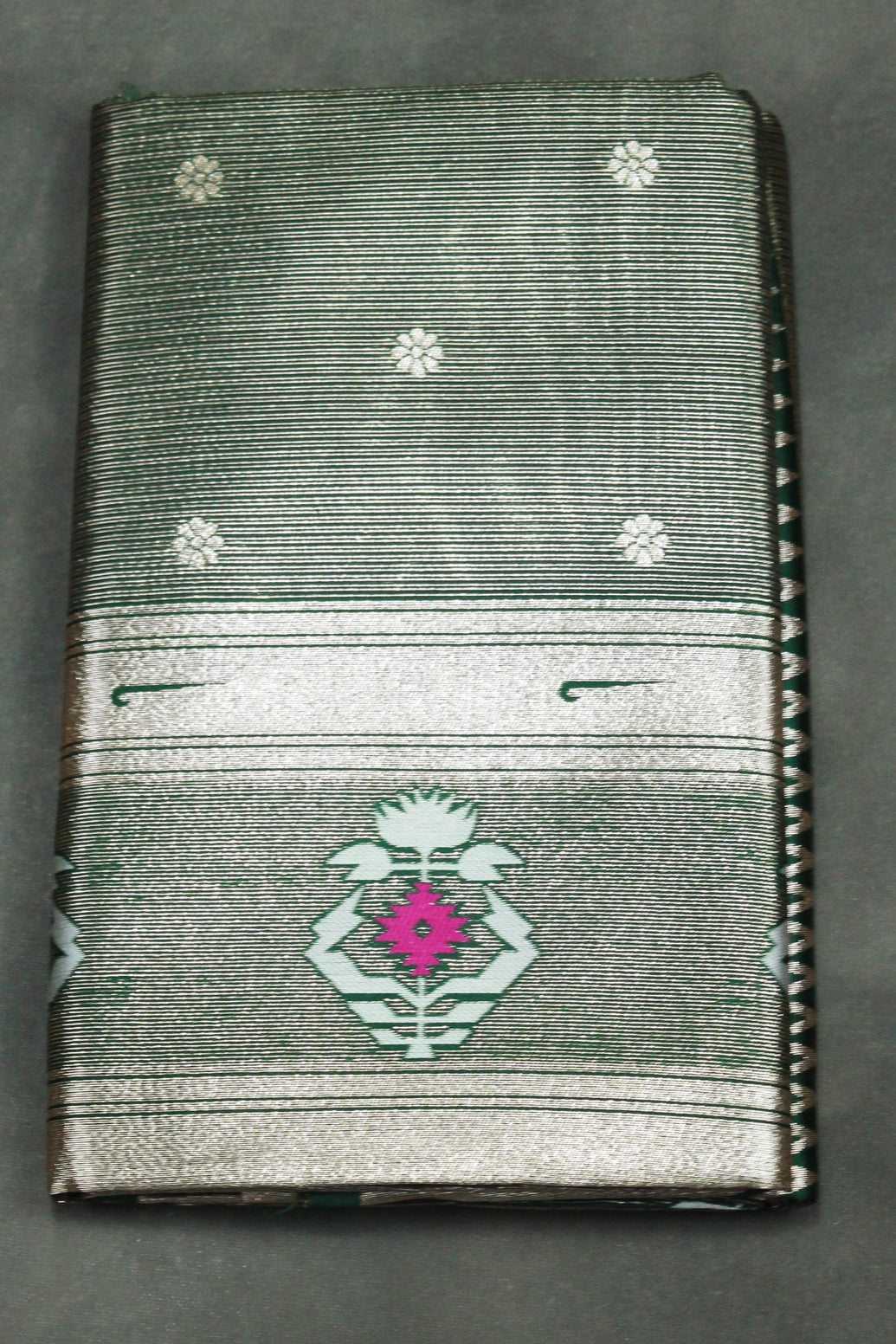 Bottle Green Paithani Tissue Saree with Zari Work and Blouse, Full Body Weaving - Bottle Green