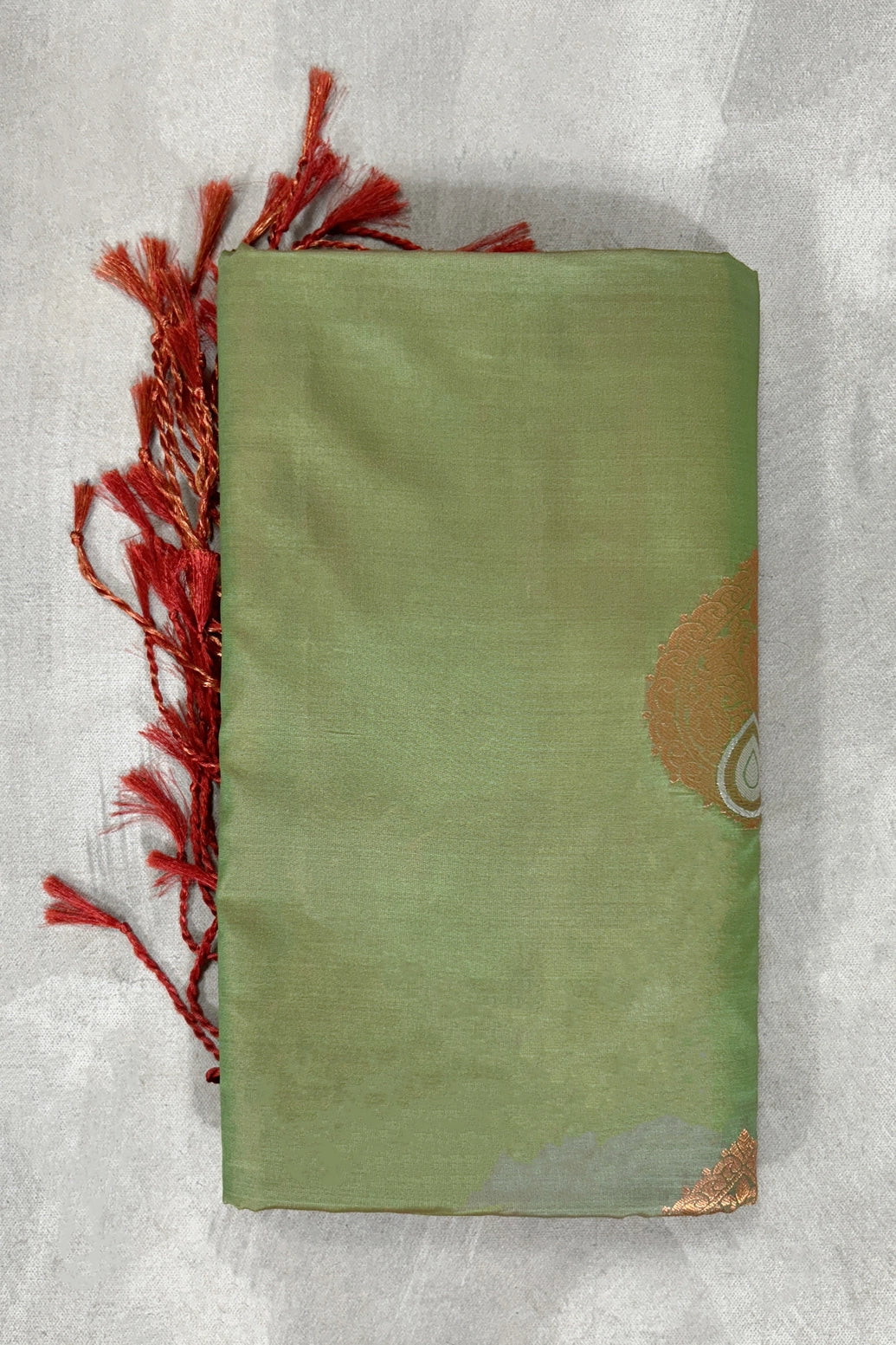 Pista Green Korvai Soft Silk Saree with Gold Zari Buttas and Traditional Floral Border for Women - Pista Green