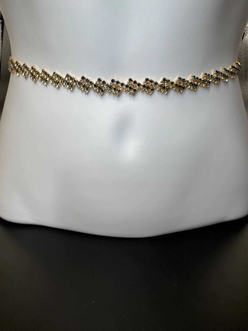 Gold-Tone Zigzag Crystal Hip Chain with Green Stones - Adjustable Waist Belt Jewelry JCS Fashions Green 28 - 42 inches