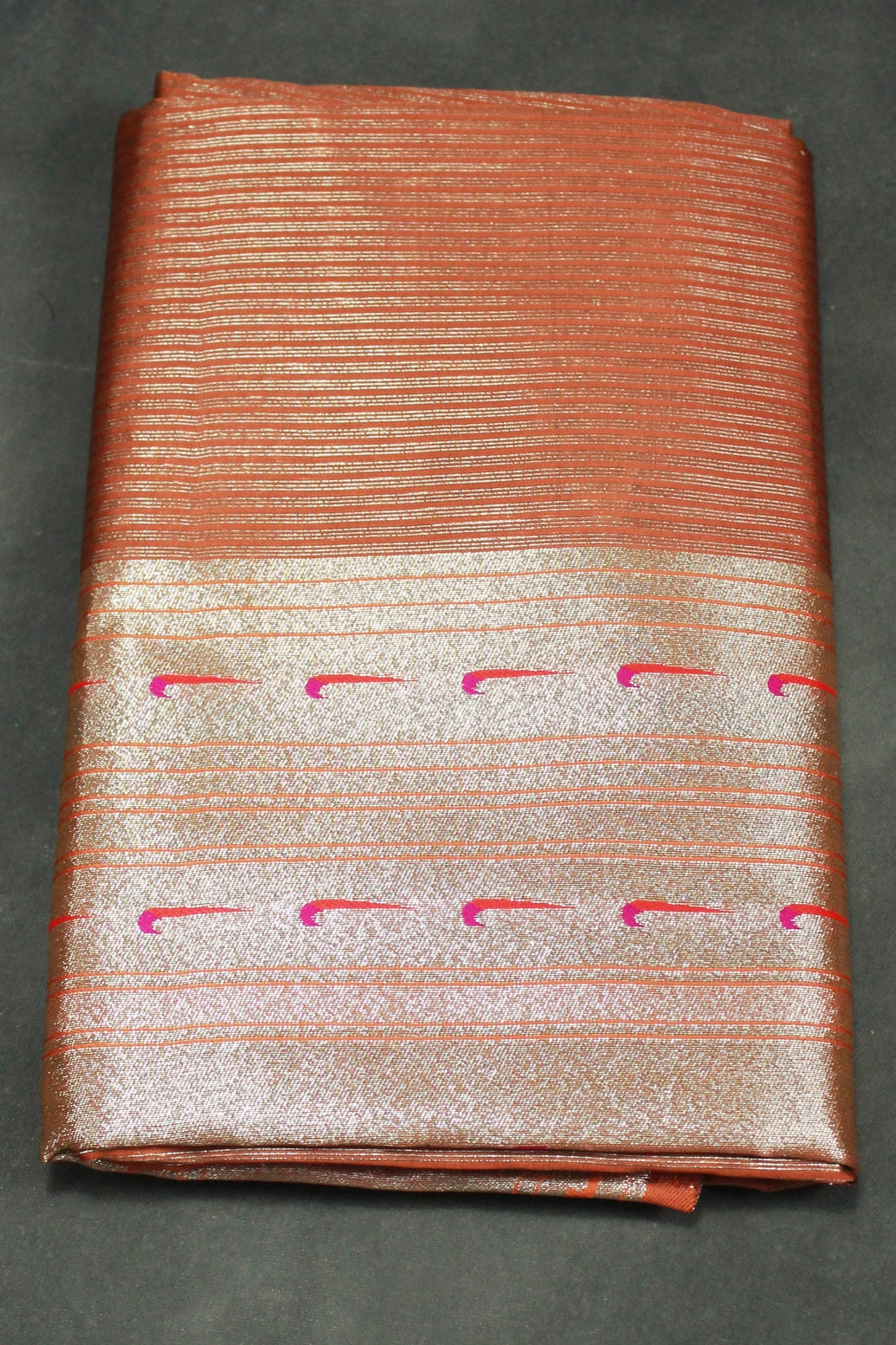 Orange Paithani Tissue Saree with Zari Work and Blouse, Full Body Weaving - Orange