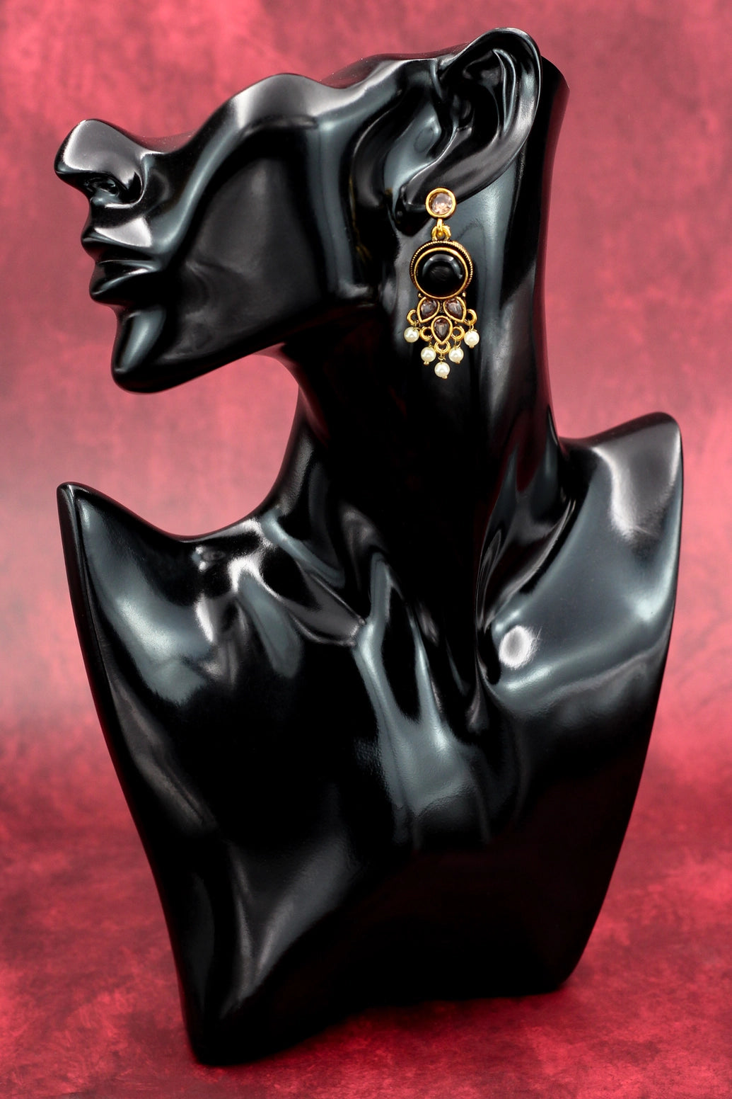 Black Gold-Tone Antique Pearl Drop Earrings for Traditional Indian Wear Jewelry JCS Fashions Black 2 inch