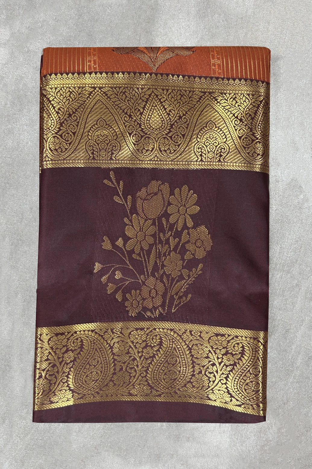 Brown Pure Silk Saree with Heavy Pallu and Border, Silk Mark, with Blouse - Brown