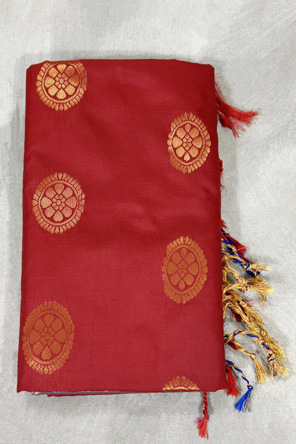 Red Soft Silk Saree with Delicate Gold Zari Buttas and Traditional Floral Border - Red
