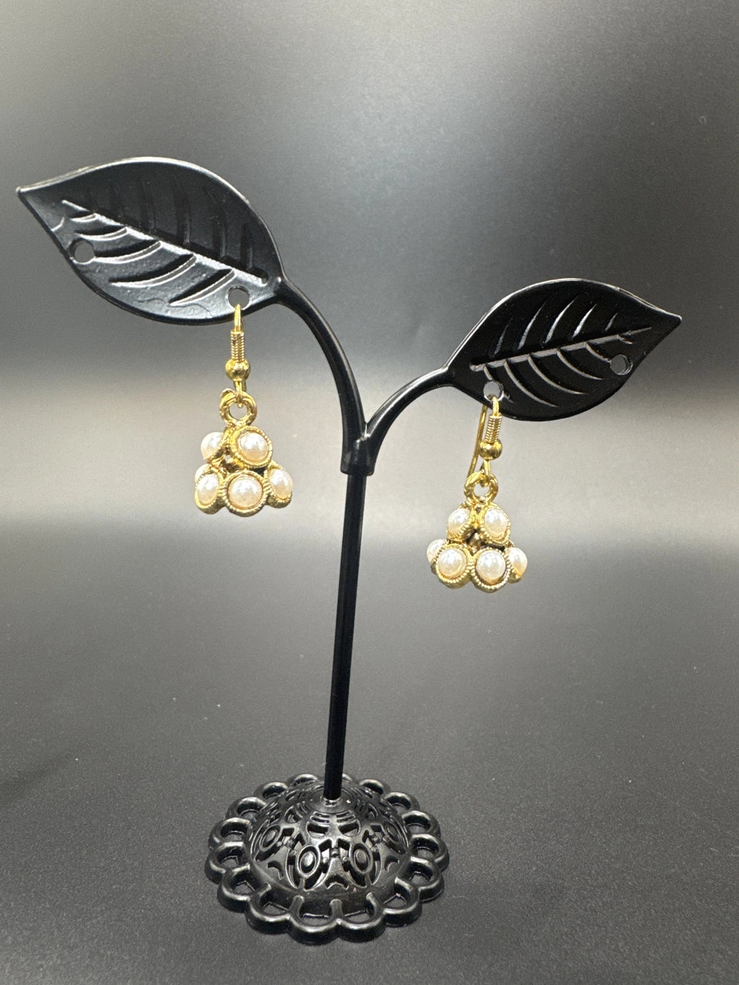 Gold-Tone Teardrop Pearl Jhumka Earrings – Traditional Indian Dangle