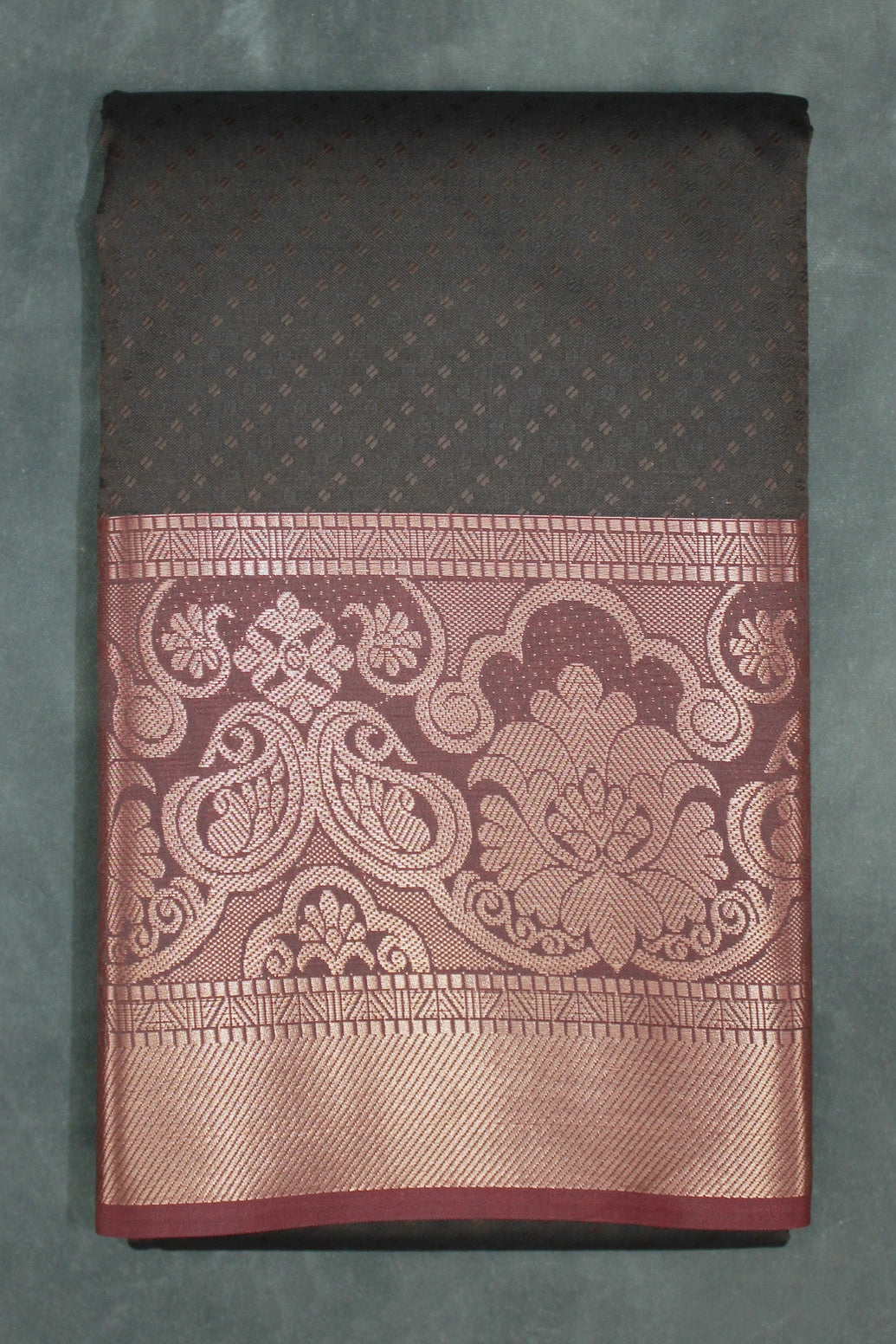 Dark Brown Emboss Silk Saree with Semi Silk Design Border and Contrast Finish - Dark Brown