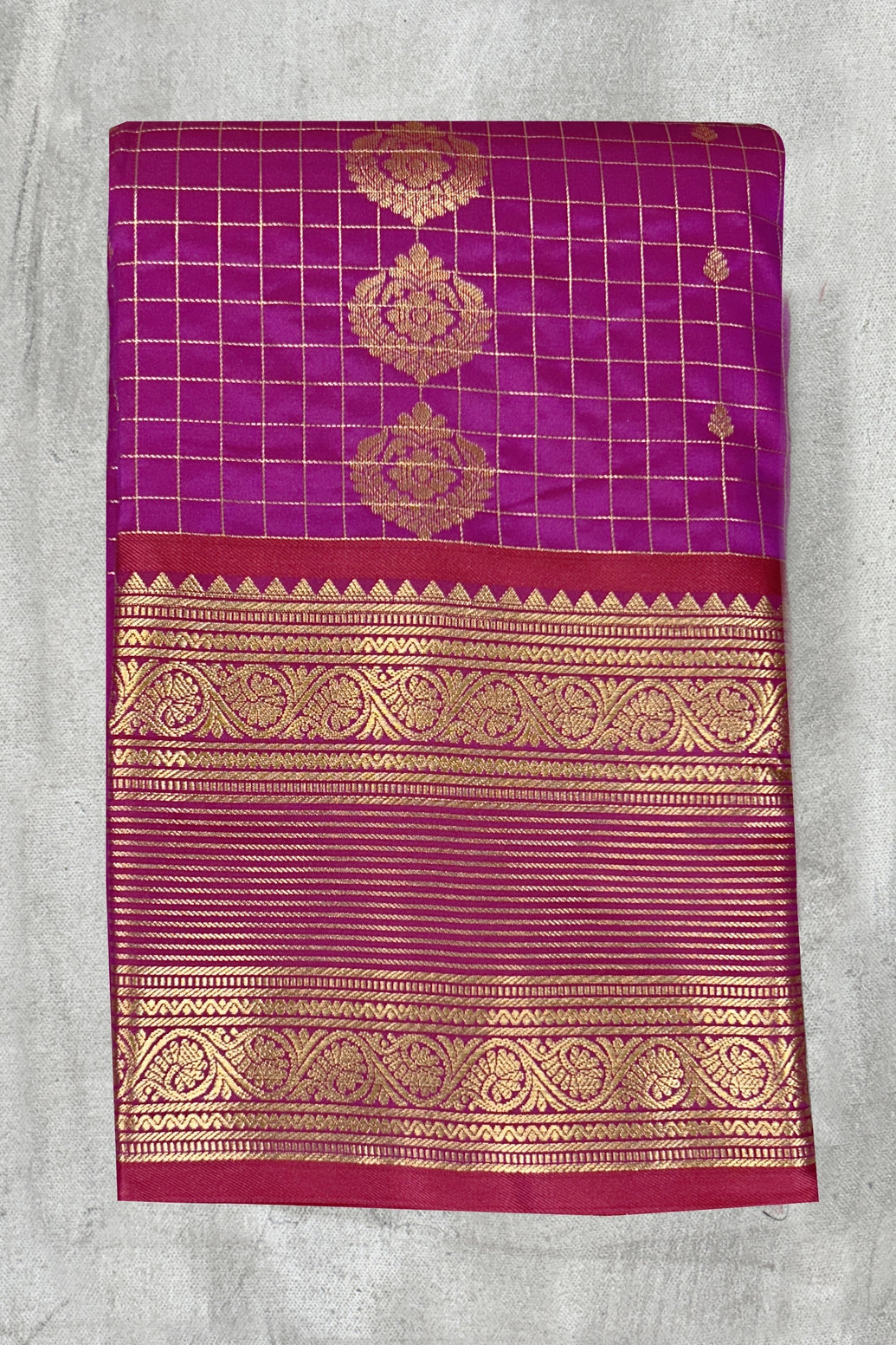 Violet Pure Silk Saree with Heavy Pallu Border and Matching Blouse - Violet