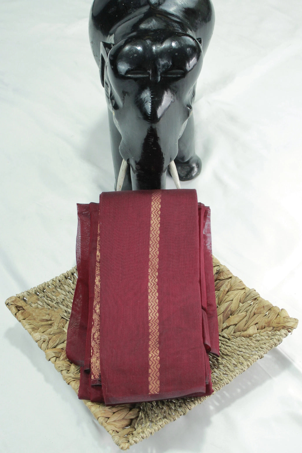 Maroon Silk Cotton Saree with Zari Border and Matching Blouse for Traditional Festive Wear - Maroon