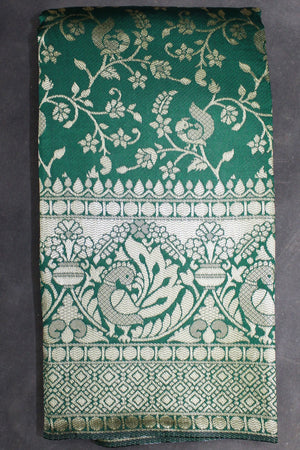 Green Banarasi Handloom Satin Saree with Woven Floral Embroidery and Blouse