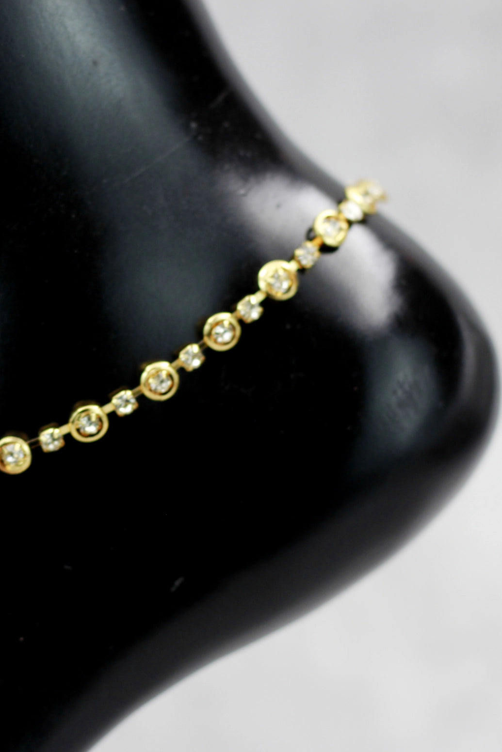 Traditional Gold-Tone South Indian Anklet with White Stone-Look Stones for Women, Fashion Jewellery - Gold
