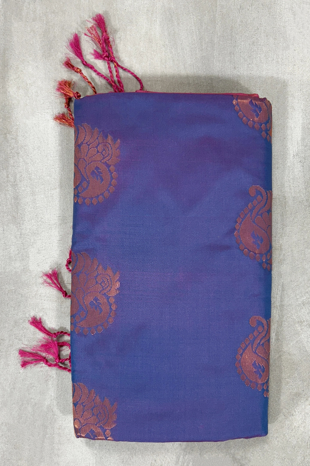 Navy Blue Korvai Soft Silk Saree with Delicate Gold Zari Buttas and Floral Border - Navy Blue