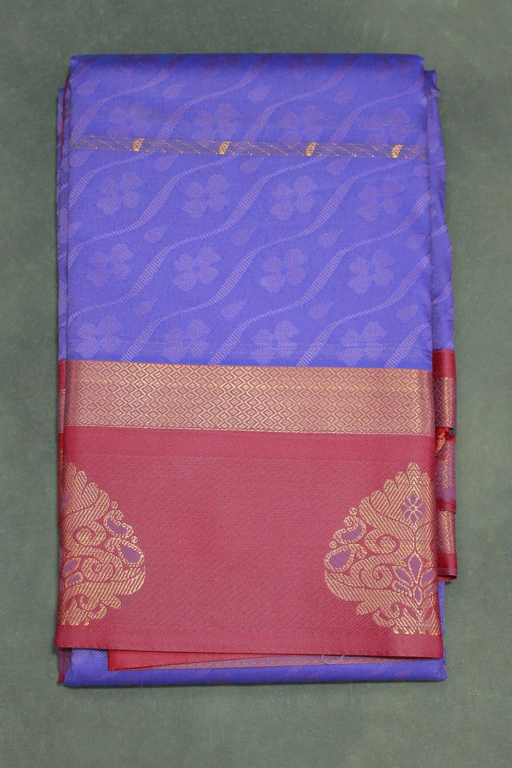 Dark Lavender Emboss Silk Saree with Floral Design and Satin Border, Comes with Blouse - Dark Lavender