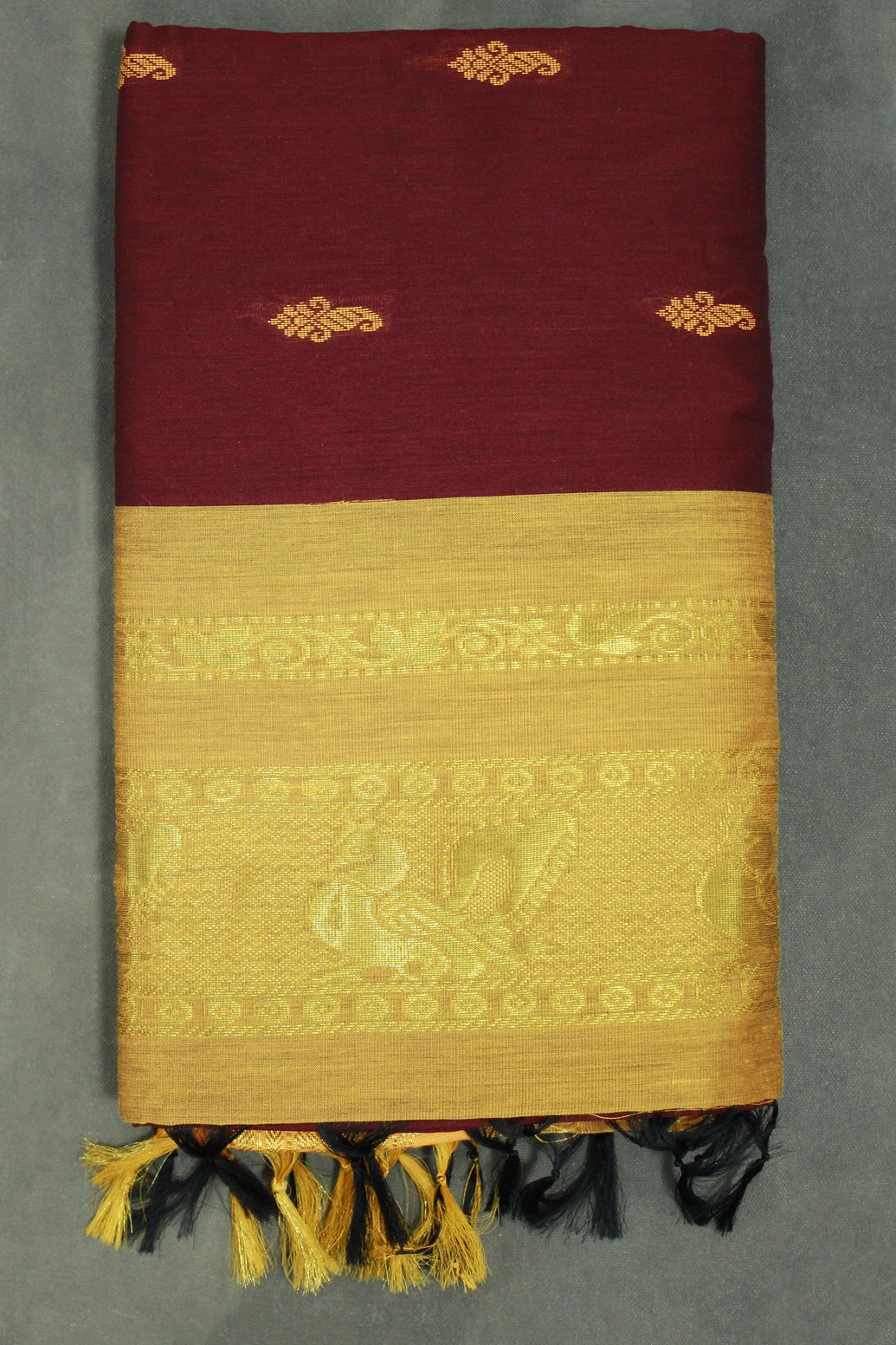Maroon Kalyani Cotton Saree with Puttaput Design and Zari Border with Blouse - Maroon