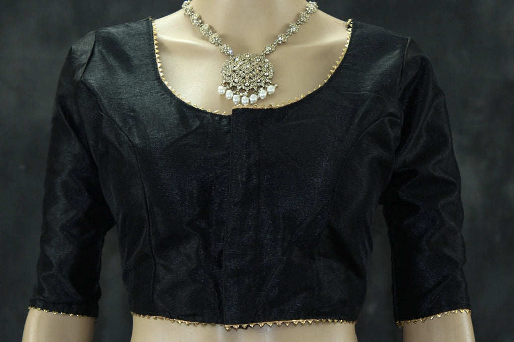 Readymade Black Raw Silk Padded Blouse - Elbow Sleeve, Back Knot Blouse JCS Fashions Black 36