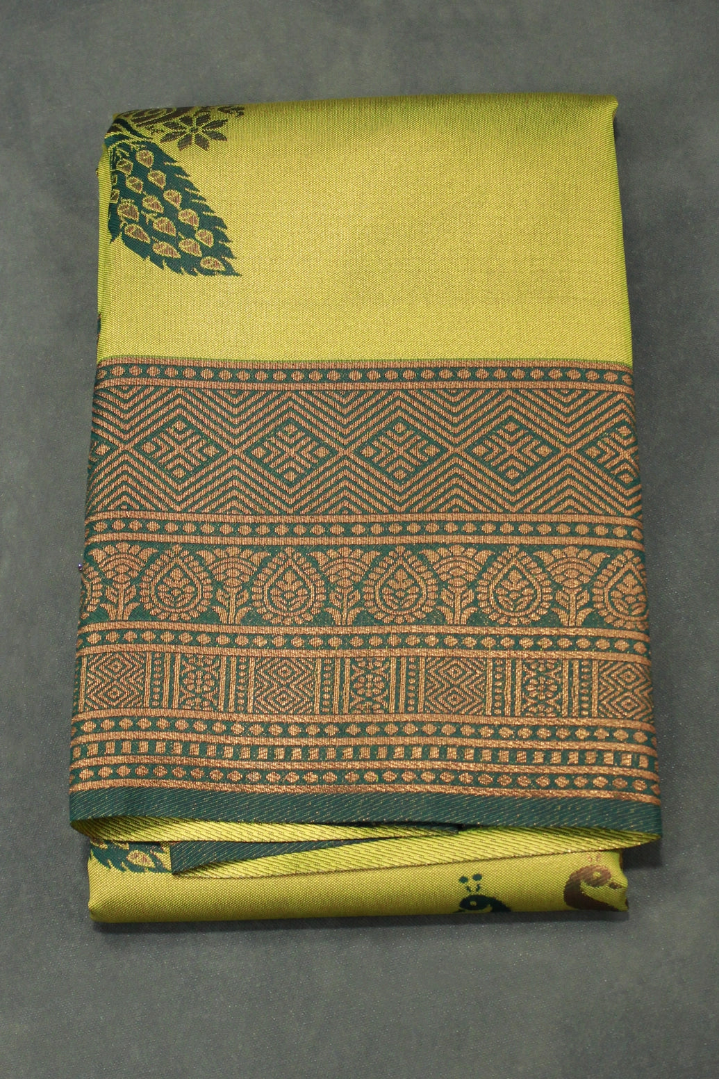 Mustard Kubera Pattu Saree with Big Zari Border and Peacock Motif, Semi Silk Saree with Blouse - Mustard