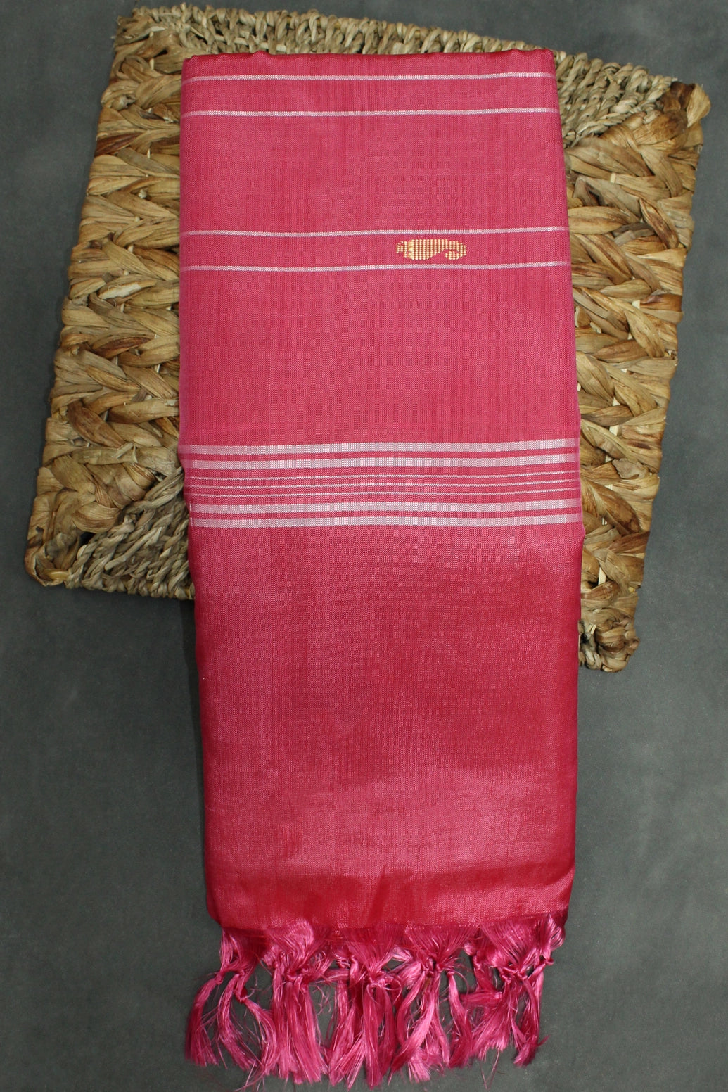 Beige & Rose Pink Vaazhai Naar (Banana Pith) Borderless Saree with Small Butta - Beige & Rose Pink