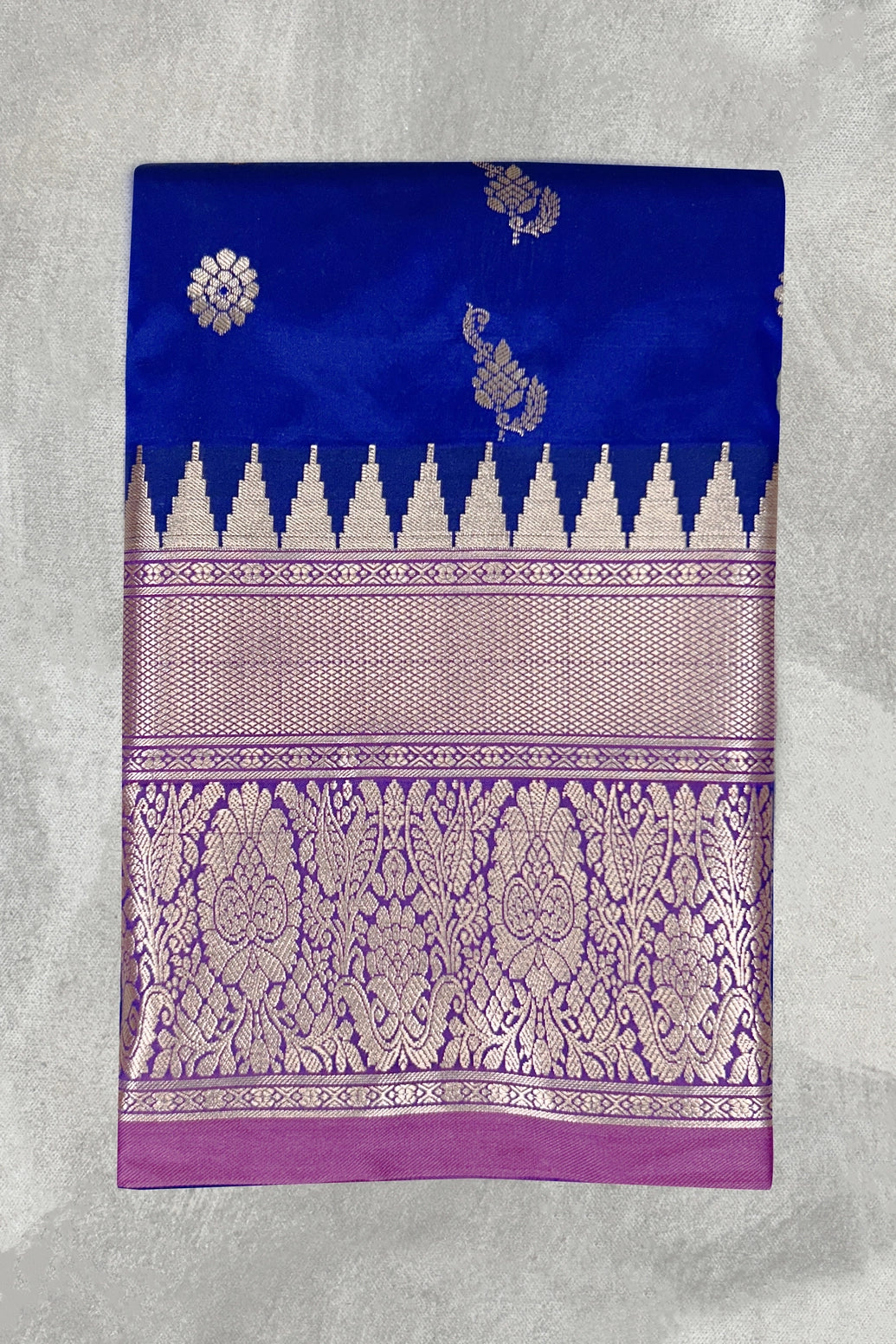 Purple Pure Silk Saree with Heavy Pallu Border and Contrast Blouse Piece, Wedding Wear Traditional Party Saree - Purple