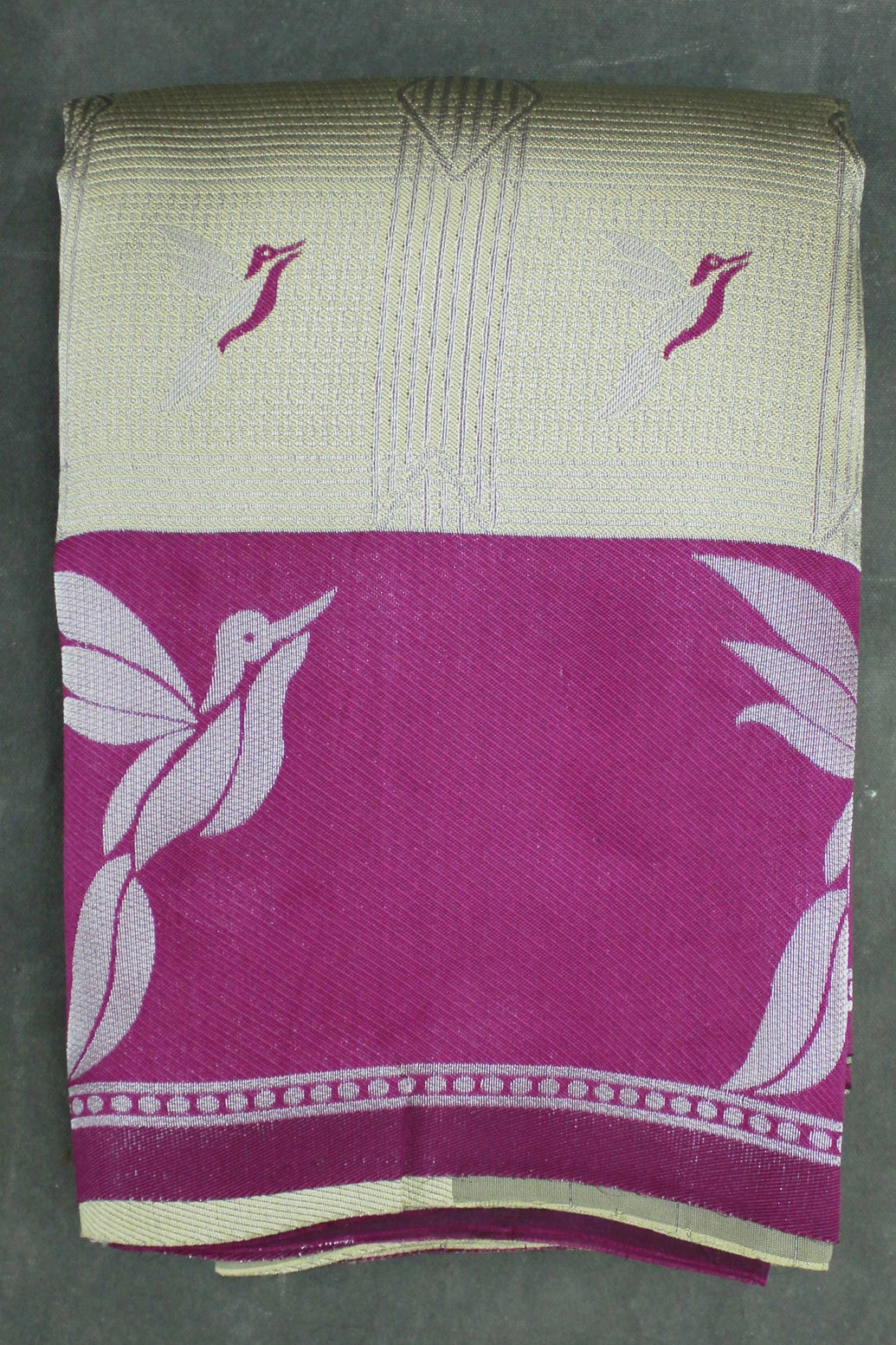 Beige & Purple Kubera Pattu Silk Saree with Zari Border and Matching Blouse - Beige & Purple