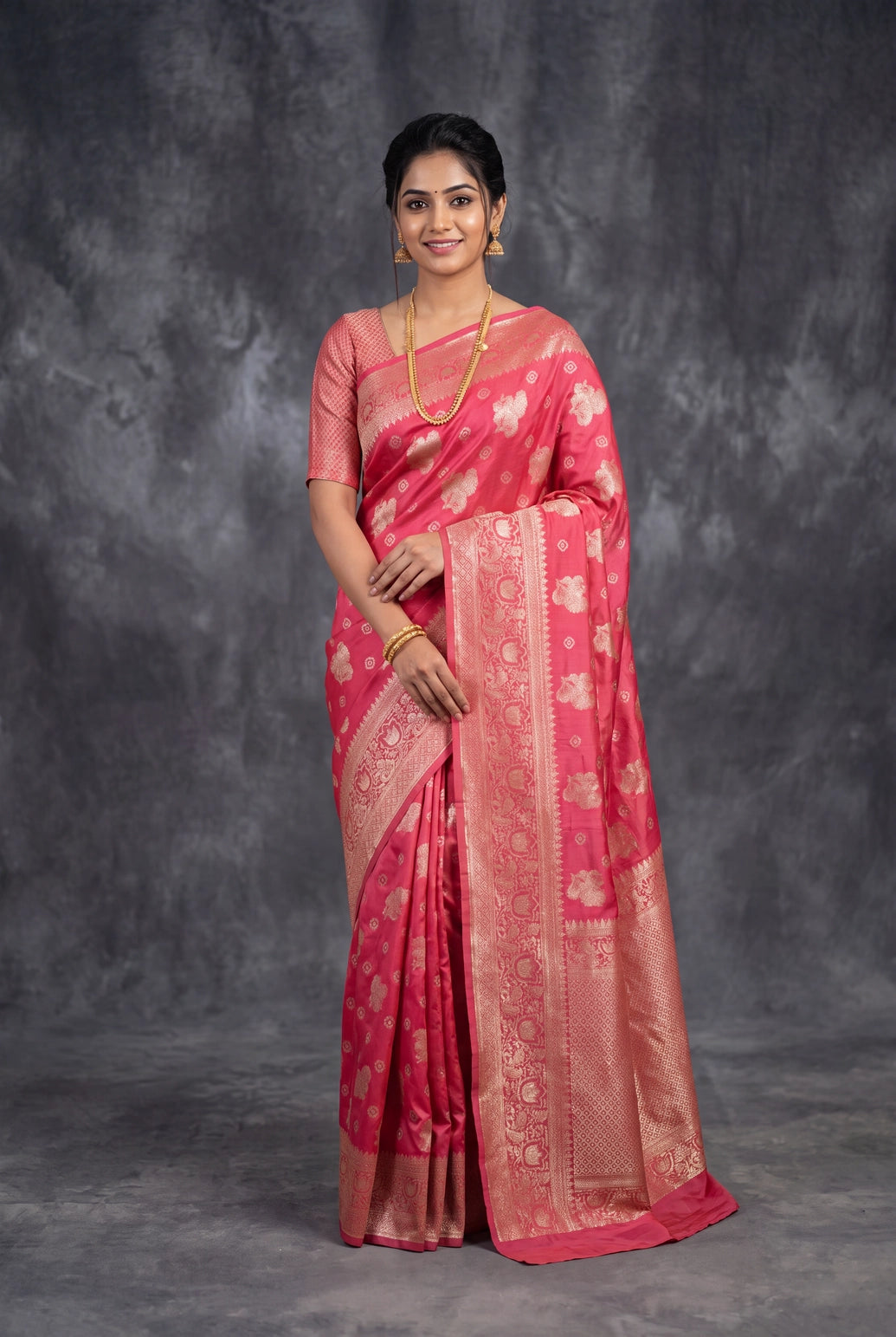 Reddish Pink Marathi Tadka Soft Silk Saree with Rich Pallu and Pure Zari Weaving, Floral Motifs - Reddish Pink