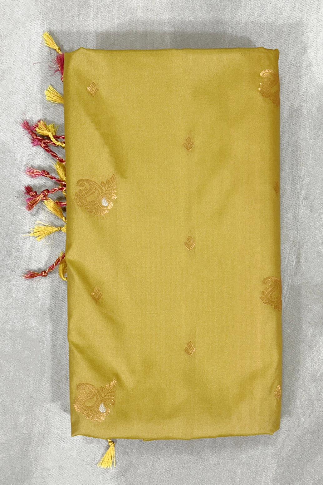 Mustard Korvai Soft Silk Saree with Delicate Gold Zari Buttas and Traditional Floral Border - Mustard