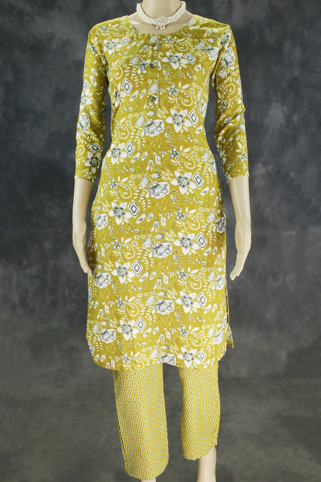 Olive Green Cotton Kurta Set with Pant - Traditional Ethnic Wear - Olive Green