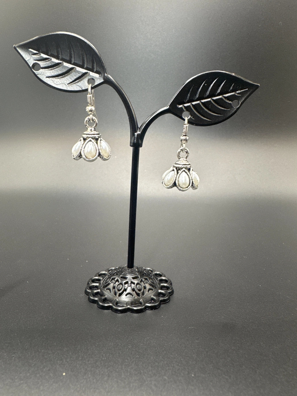 Teardrop Pearl Drop Earrings - Silver Finish Traditional Jhumka.