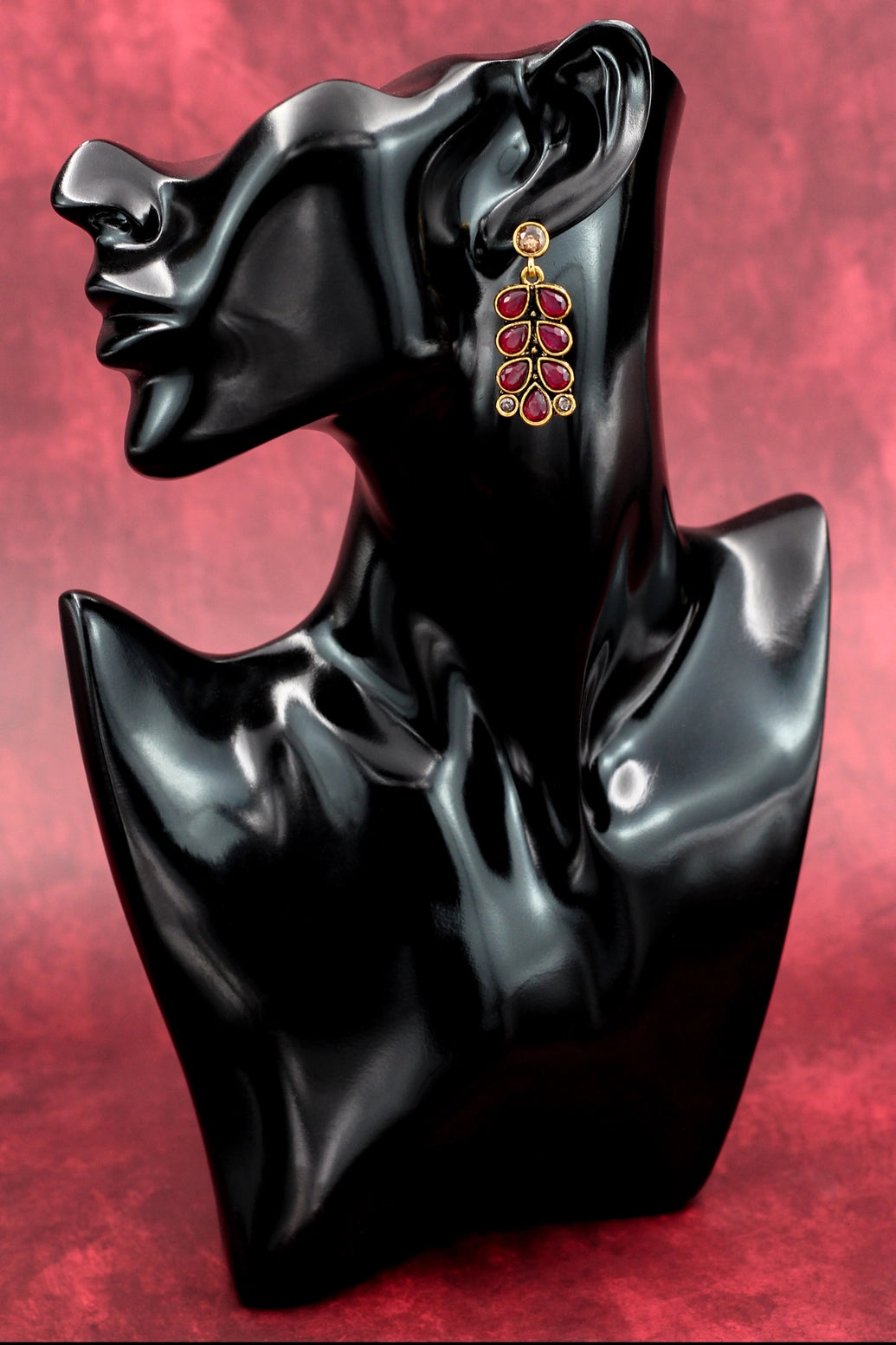 Maroon Teardrop Leaf Drop Earrings – Gold-Tone Antique Finish Fashion Jewellery for Ethnic Wear Jewelry JCS Fashions Maroon 1.6 inch
