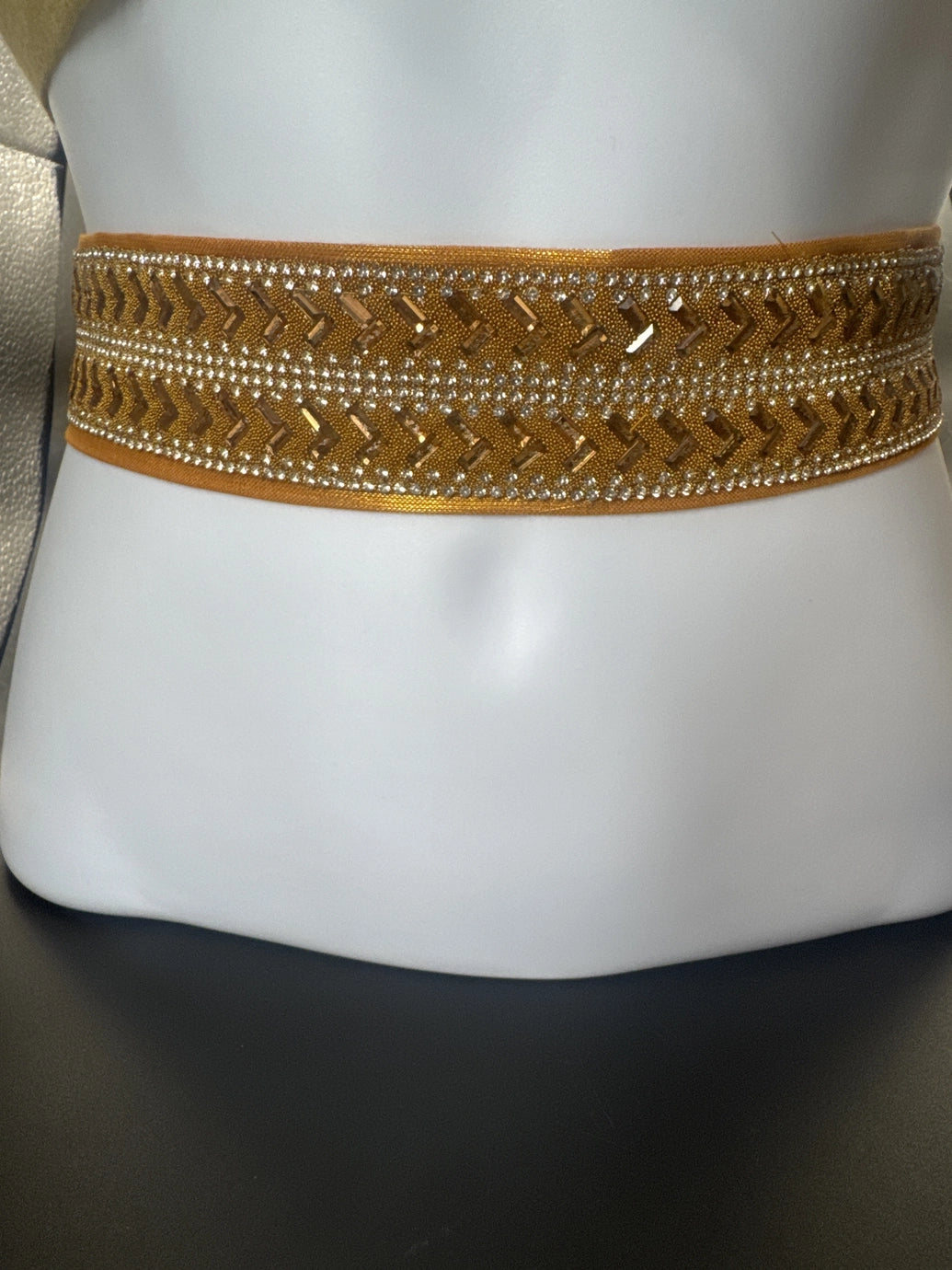 Gold-Tone Embellished Hip Belt with Crystal Detailing, Elastic Adjustable Fit & Hook Closures Jewelry JCS Fashions Gold 28 - 32 inches