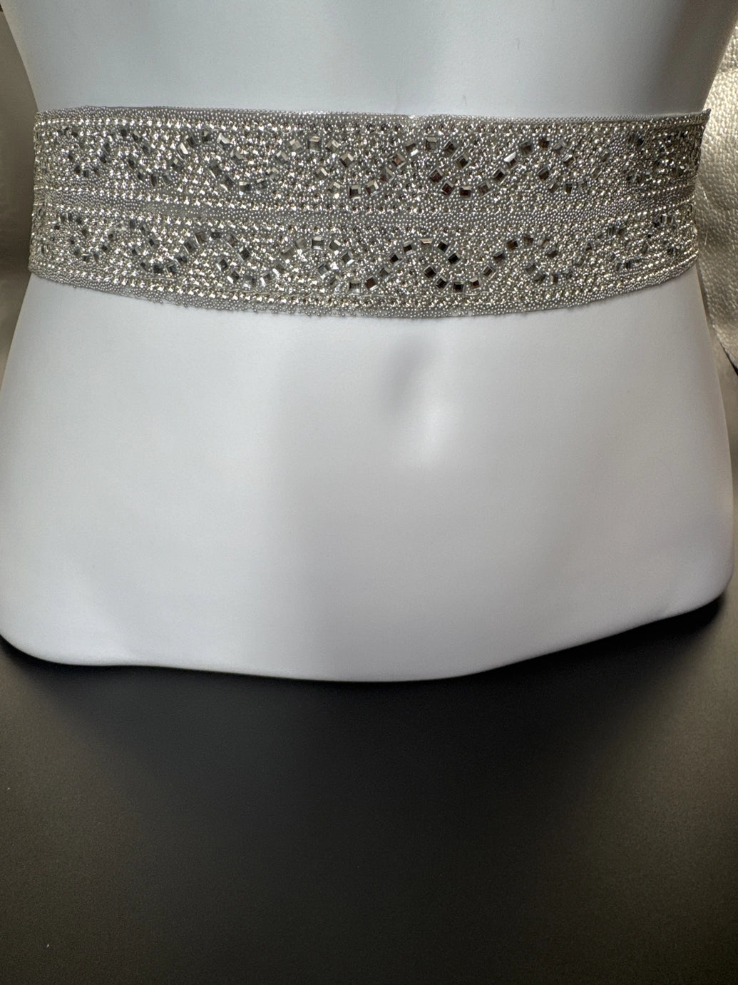 Silver Crystal Embellished Hip Belt – Adjustable Elastic Waistband for Ethnic & Bridal Wear Jewelry JCS Fashions White 28 - 32 inches