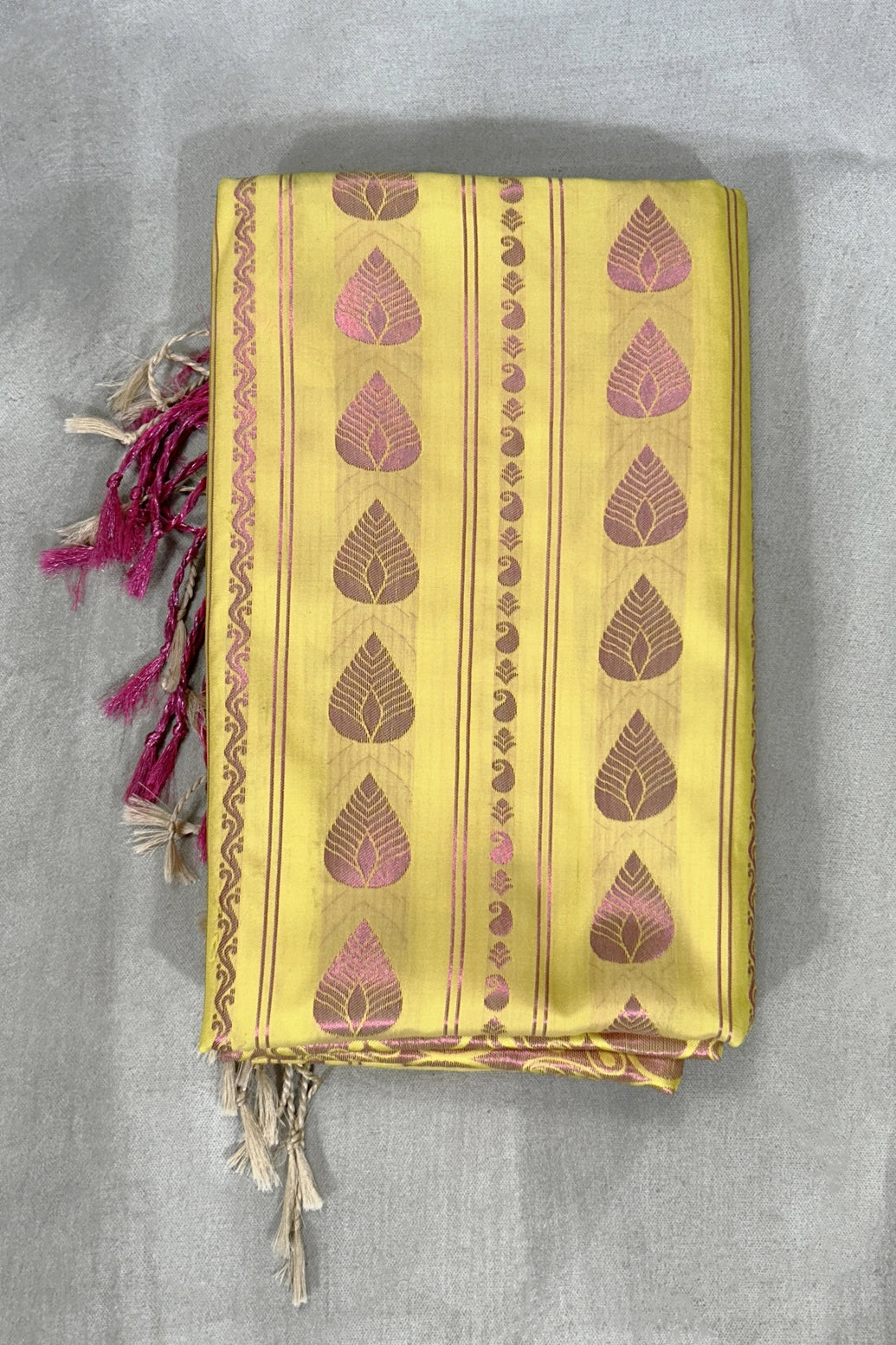 Yellow Korvai Soft Silk Border Saree with Delicate Gold Zari Buttas and Traditional Floral Zari Border - Yellow