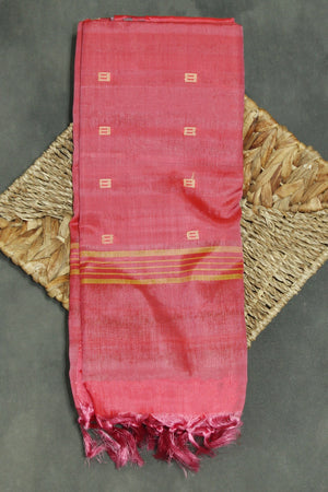 Reddish Pink Vaazhai Naar (Banana Pith) Handloom Borderless Saree with Small Butta