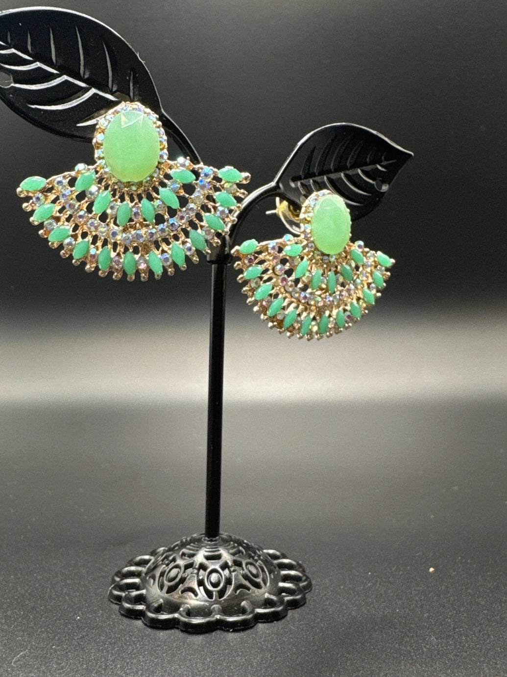 Gold-Tone Crystal Statement Fan Earrings for Women - 0.5 Inch