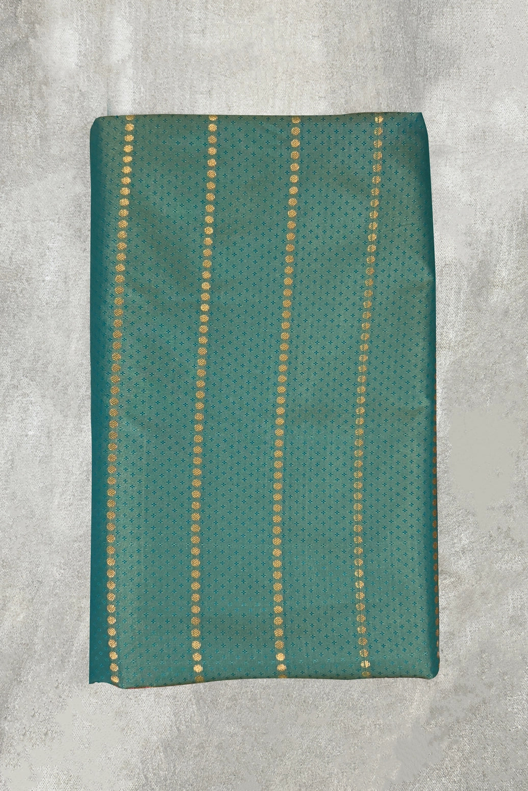 Teal Korvai Soft Silk Saree with Gold Zari Buttas and Floral Border with Blouse - Teal