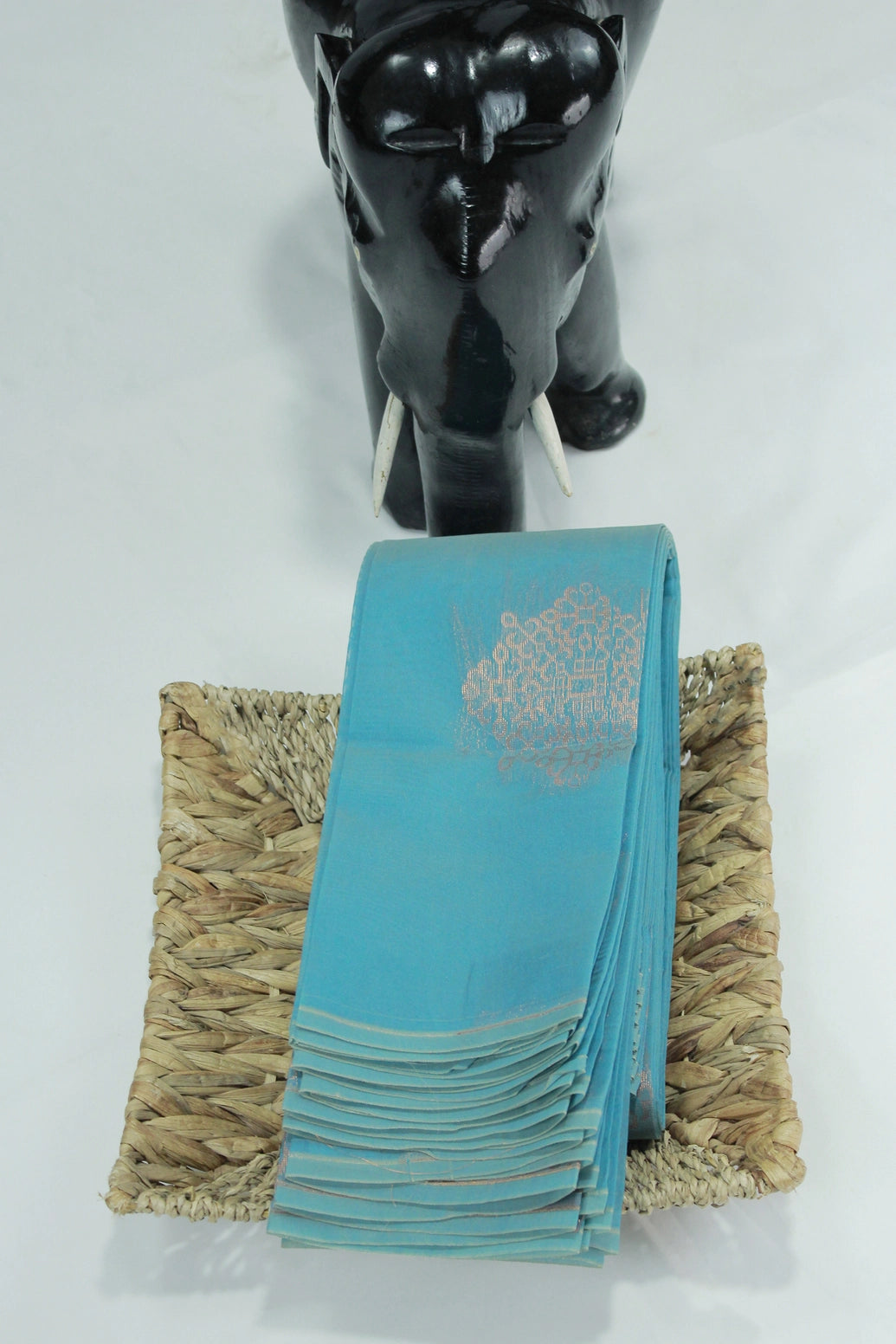 Blue Silk Cotton Saree with Zari Border and All-Over Design, Includes Blouse Piece - Blue