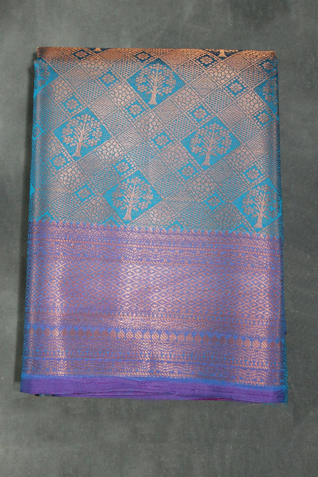 Blue Bridal Kubera Pattu Saree with Grand Pallu Zari Work and Zari Border, Comes with Blouse - Blue